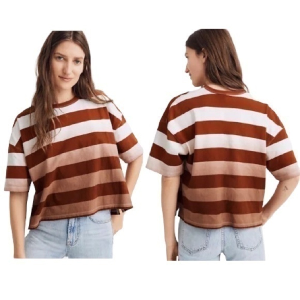 Madewell Pink Dip Dye Oversized Tee in Groton Ombré Stripe XXS